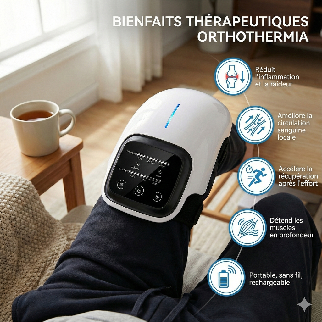 OrthoThermia™ – Masseur de Genou Chauffant Intelligent