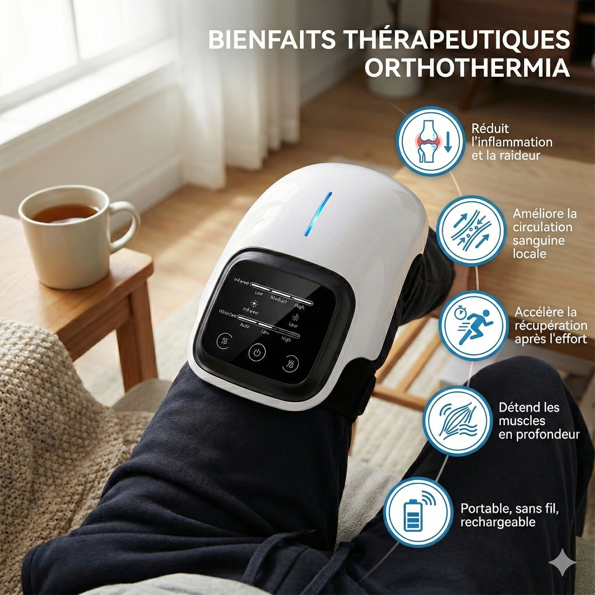 OrthoThermia™ – Masseur de Genou Chauffant Intelligent